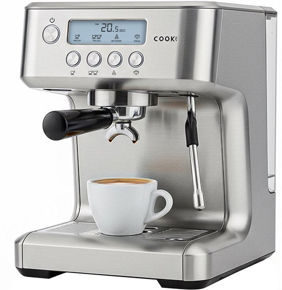 Espressomachine Pro 20 Bar - Piston Koffiemachine Melkopschuimer RVS - Instelbare Extractietemperatuur - Pistonmachine Espresso, Cappuccino  Latte - 2,2 Liter Waterreservoir - COOK-IT