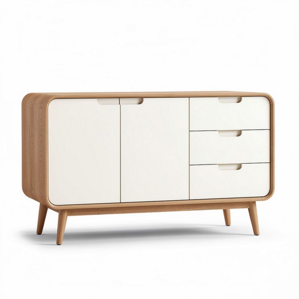 Houten kast met drie lades en twee deuren afmetingen 150 x 45 x 75 cm