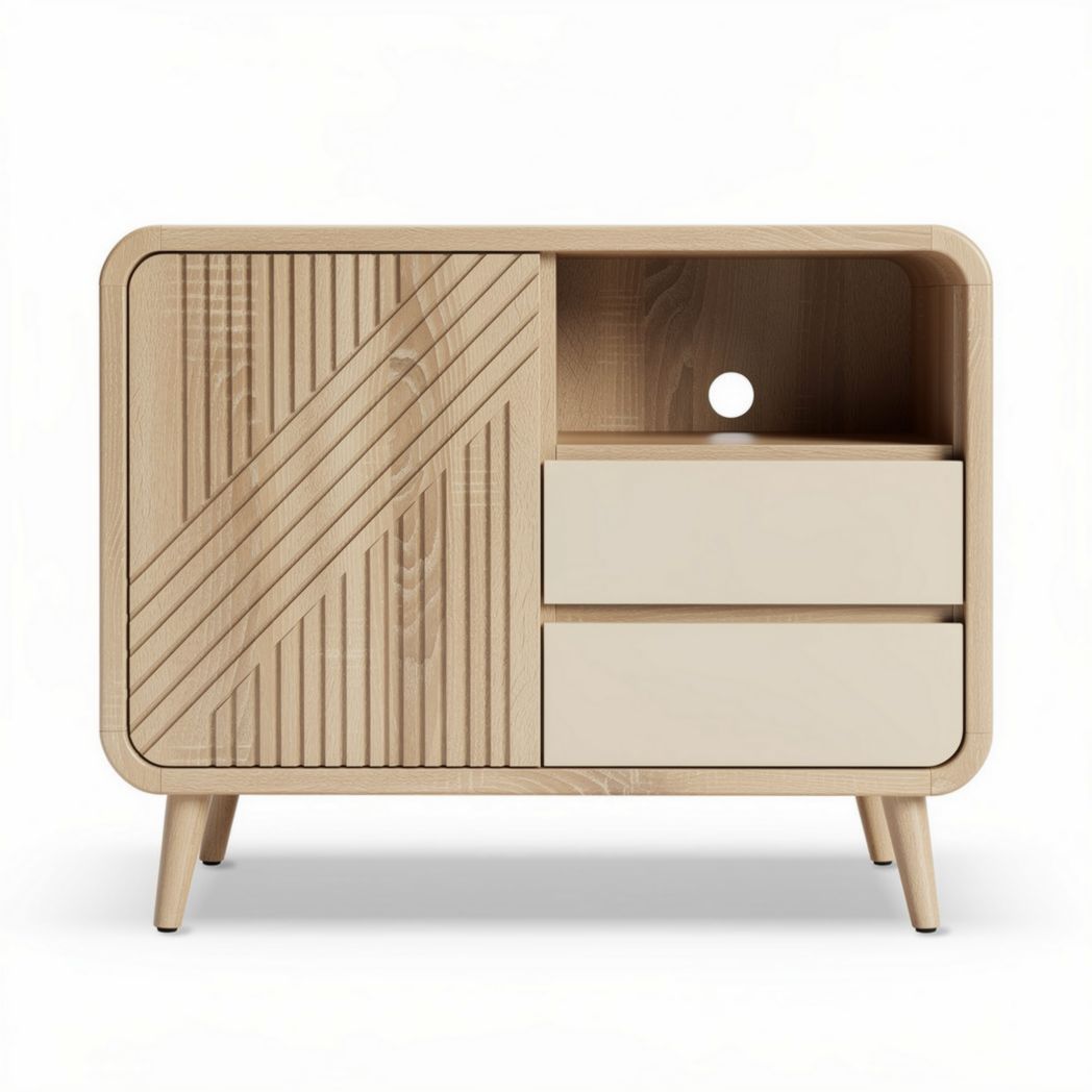 Houten kast met twee lades en open vakken 60 x 40 x 45cm naturel beige