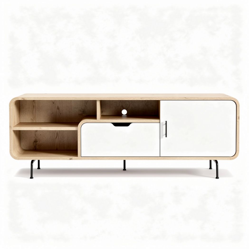 Houten tv-meubel met wit gelakte deuren 150 x 40 x 50cm