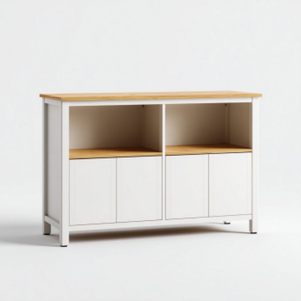dressoir van hout met twee deuren en drie lades 150 x 45 x 70cm crème
