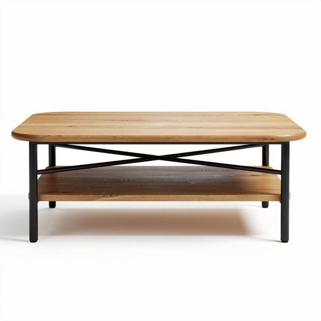 Salontafel van hout en metaal met een afmeting van 120 x 60 x 45cm