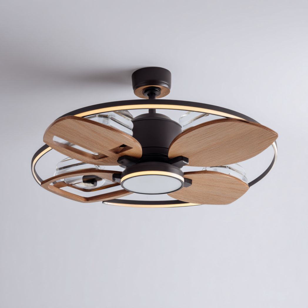 Plafondventilator met houten blad en geïntegreerde verlichting 30 x 30 x 25cm