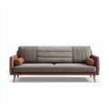 Grijs stoffen bank met leren accenten en houten poten 180 x 80 x 75cm