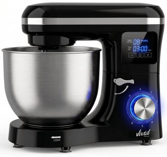 Vivid Green 2000W Keukenrobot - 6.2L - Display  Instelbare Timer - Mixer met Mengkom - Keukenmachine - Keukenmixer - Zwart