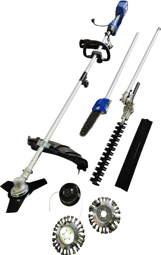Borg 1200 watt Elektrische 5 in 1 multitool - Telescoop Heggenschaar - Bosmaaier - Trimmer - incl. Onkruidborstel - Telescoop kettingzaag
