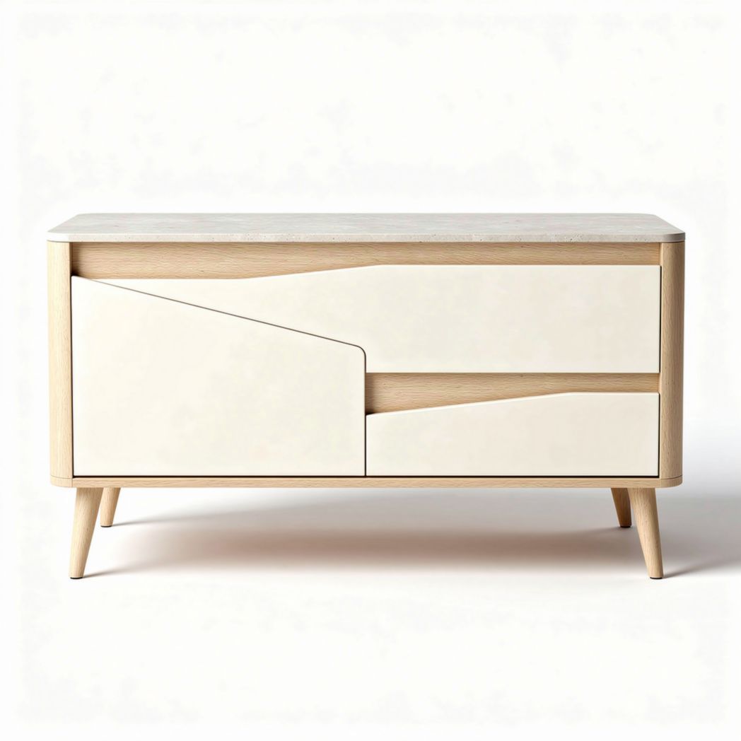 Lage kast van hout met twee lades en witte deuren 120 x 60 x 45cm