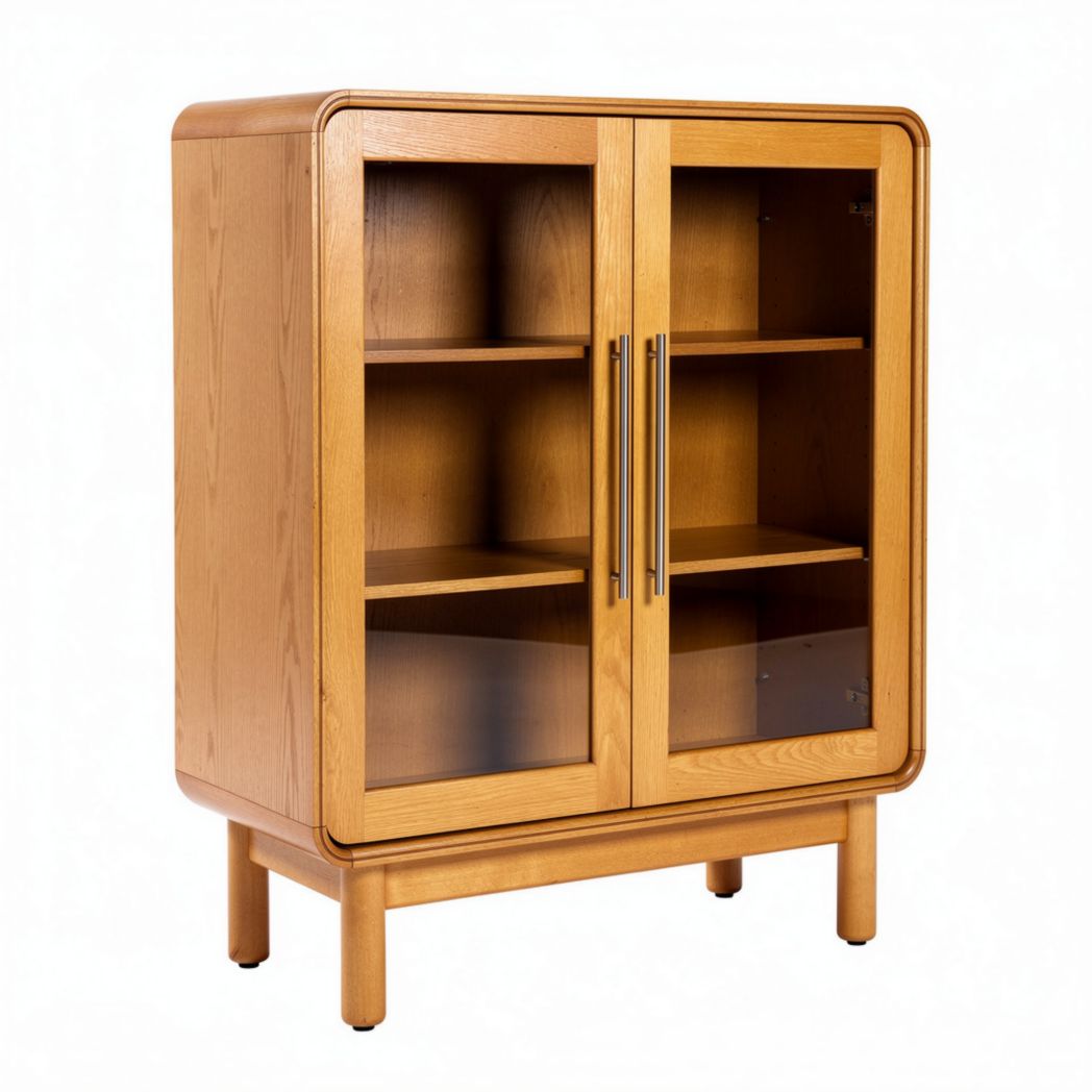 Houten vitrinekast met glazen deuren afmetingen 90 x 45 x 90 cm