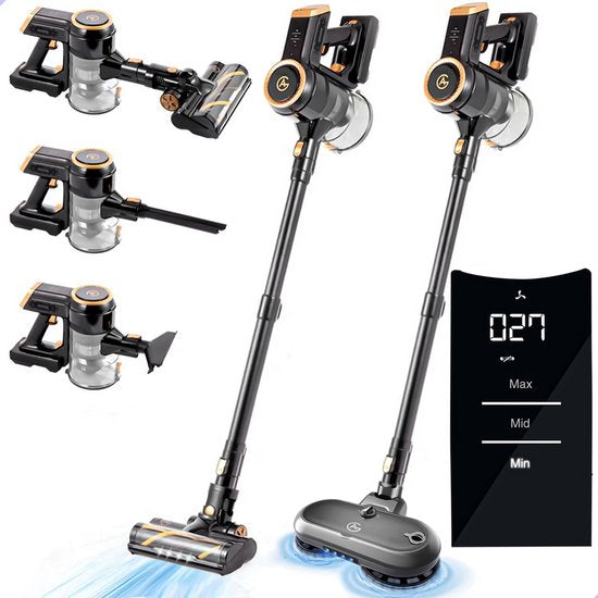AG4200+ Steelstofzuiger Draadloos Met Dweilfunctie 2 in 1 - Premium Gold - Krachtige stofzuiger Zonder Zak - Geschikt voor Dierenharen - Compact  Lichtgewicht - Kruimeldief(Zwart)