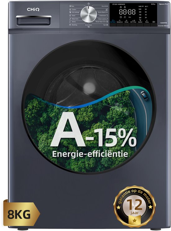 CHiQ CFL80-14586IM3XA - Wasmachine - 8 KG - Space Pro - A-15% - 16 programma's - AI Smart - Stoomwassen  Quick Wash - 12 jaar garantie op motor(Grijs)