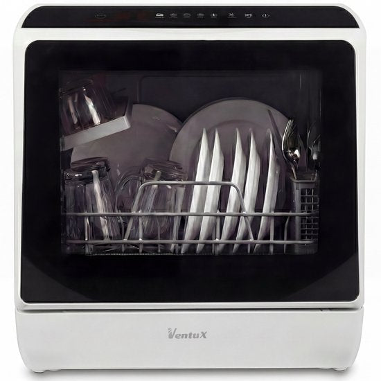 Ventux® Mini Vaatwasser Incl. App – Afwasmachine – 5 Programma’s – 900 Watt – 42,5 x 42,8 x 45,8 cm - Wit(Wit - Zwart)